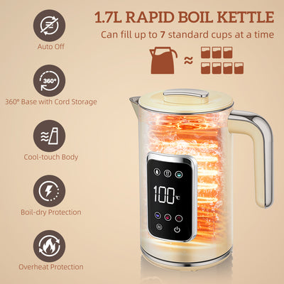 HOMCOM Touch Screen Kettle and Toaster Set - Cream 