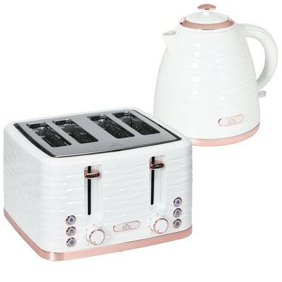 HOMCOM Kettle and Toaster Sets, 3000W 1.7L Rapid Boil Kettle & 4 Slice Toaster with 7 Browning Controls, Defrost, Reheat and Crumb Tray, Otter thermostat, Cream White 