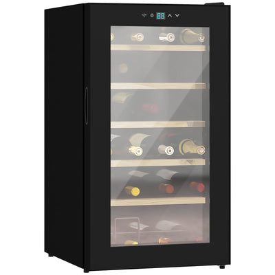 HOMCOM 24 Bottles Freestanding Wine Fridge with Glass Door, 65 Litres Single Zone Wine Cooler Fridge with Digital Touch Screen Controls and LED Light, Black 