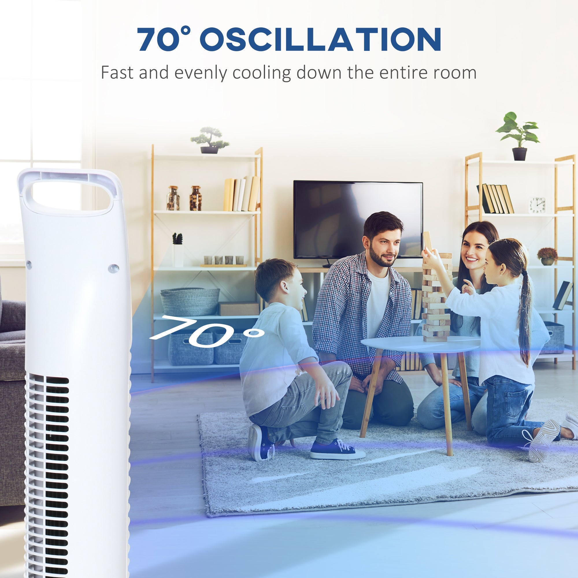 HOMCOM 36'' Freestanding Tower Fan, 3 Speed 3 Mode, 7.5h Timer, 70 Degree Oscillation, LED Panel, 5M Remote Controller, White 