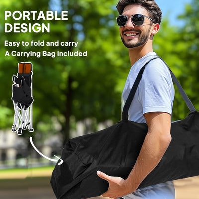 Outsunny Set of 2 Reclining Folding Camping Chair w/ Detachable Footrest, Storage Bag, Cup Holder & Headrest, Lightweight Portable Camp Chair for Beach, Picnic, Orange and Black 