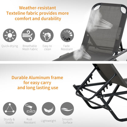 Outsunny Sun Lounger Relaxed Recliner with 5-Position Adjustable Backrest Aluminium Frame for Pool, Sun Bathing, Grey 
