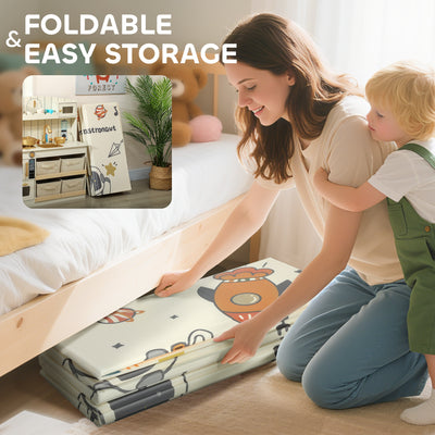 AIYAPLAY Baby Play Mat, Double Sideded Foldable Kids Crawling Mat, Reversible & Waterproof, Astronaut and Planet 