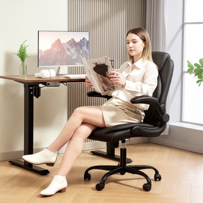 HOMCOM Faux Leather Office Chair. with Flip-Up Armrests - Black 
