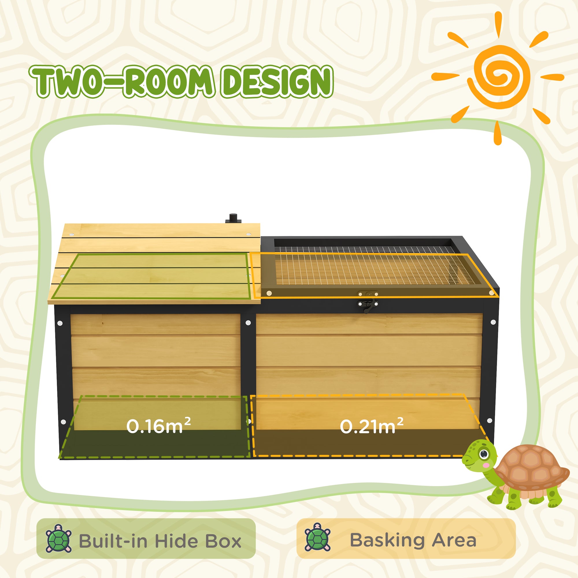 PawHut Wooden Tortoise House, Small Pet Reptile Shelter, with Hide Den and Run - Yellow 