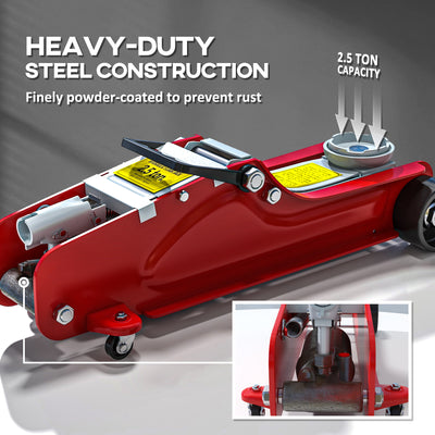 HOMCOM Low Profile Jack, Hydraulic Racing Floor Jack, 8-38cm Lifting Range, 2.5 Ton Capacity, Red 