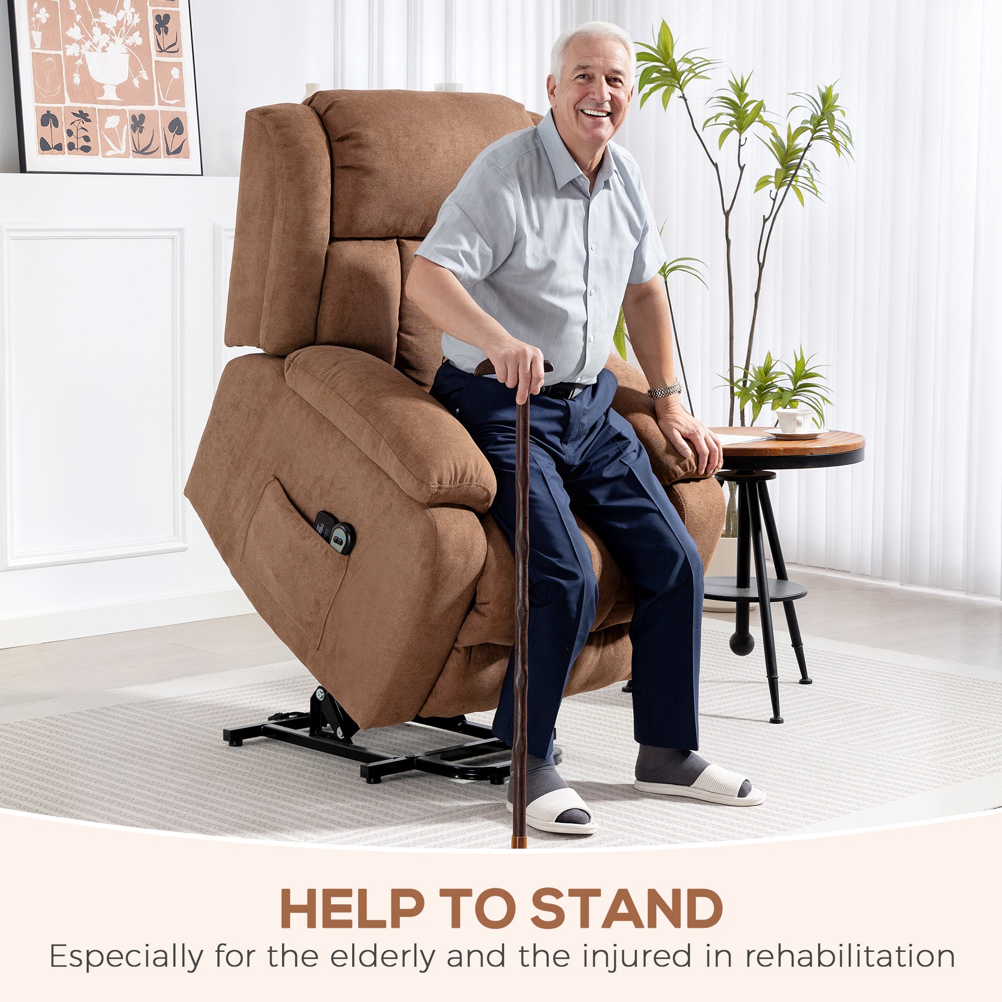 HOMCOM Power Lift Recliner Chair with Massage, Overstuffed Lift Chair for Elderly with Footrest, Remote and Side Pocket, Brown 