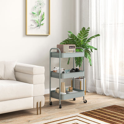 HOMCOM Three-Tier Steel Storage Trolley - Light Blue 