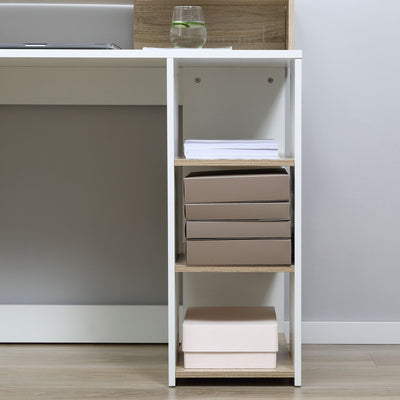 HOMCOM Computer Desk with Drawers and Storage Shelves, Reception Desk, Study Workstation for Home Office, 137 x 55 x 92cm, Oak and White 