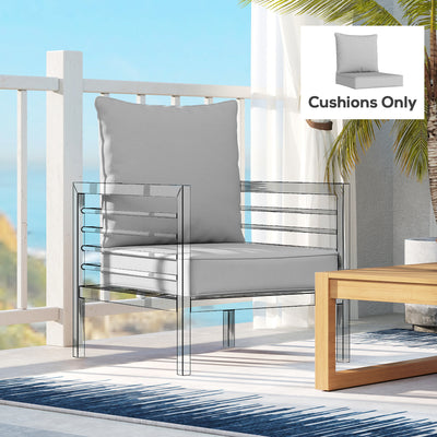 Outsunny Outdoor Seat and Back Cushion Set, 63L x 55W x 15Dcm Patio Deep Seating Chair Fade Resistant Replacement Cushion, Light Grey 