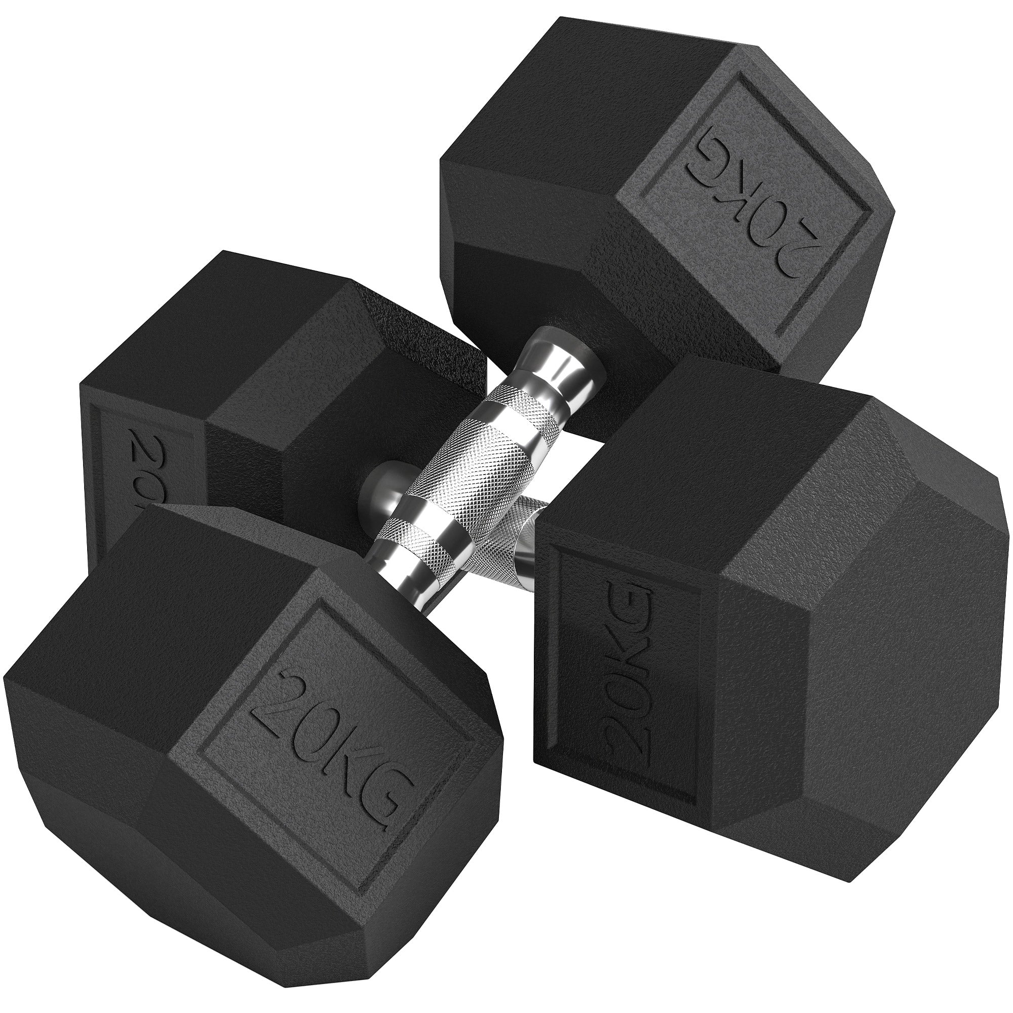 HOMCOM 2x20KG Rubber Hex Dumbbell Portable Hand Weights Dumbbell Home Gym