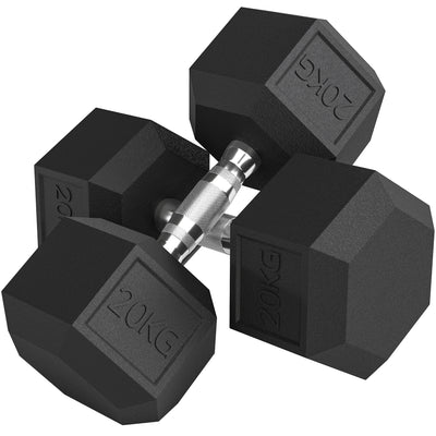 HOMCOM 2x20KG Rubber Hex Dumbbell Portable Hand Weights Dumbbell Home Gym 