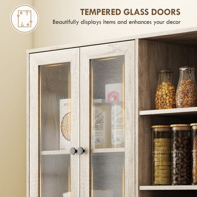 HOMCOM Multi-Storage Kitchen Cabinet, with Glass Doors - Grey Wood-Effect 