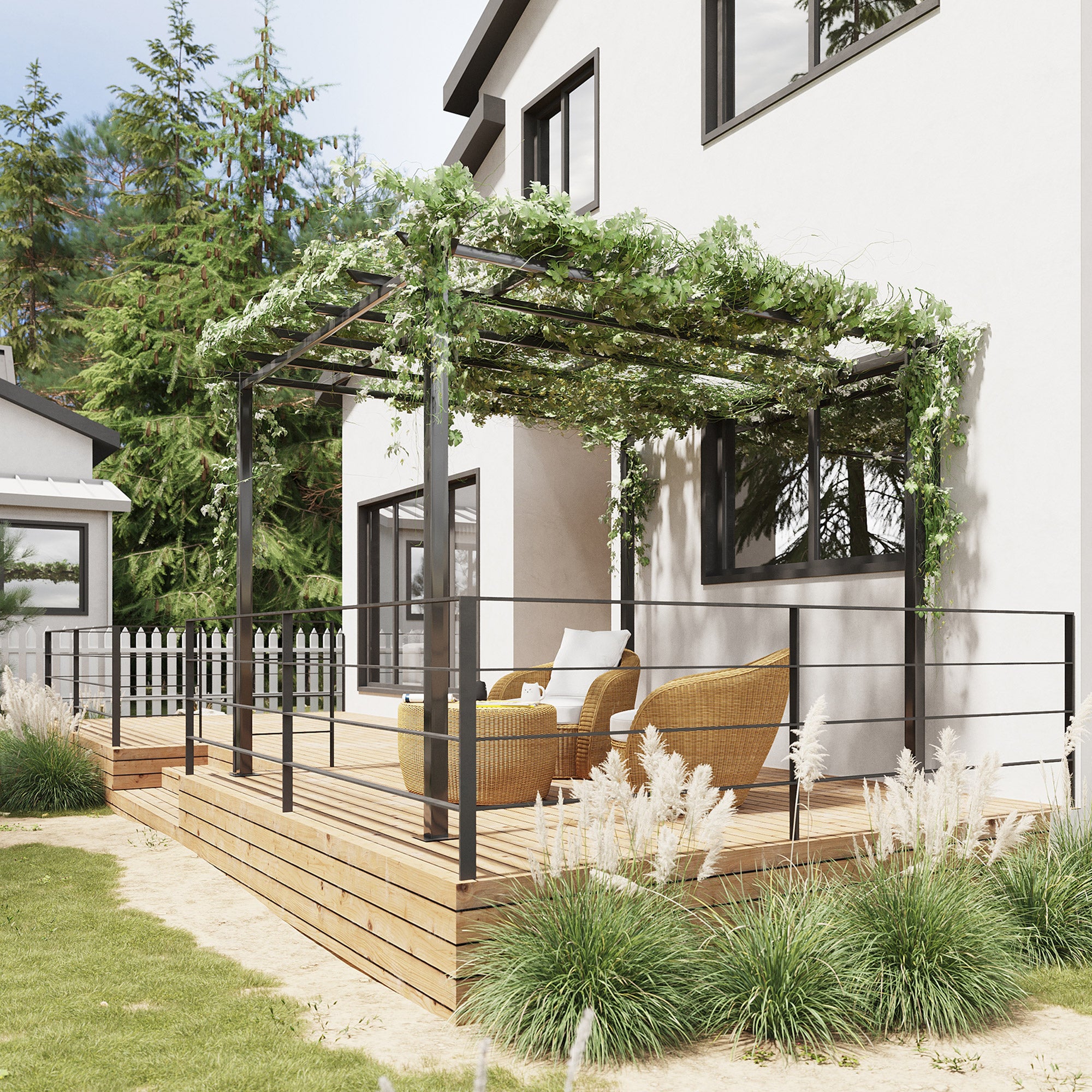 Outsunny 3 x 3 Meter Metal Pergola Garden Gazebo Grape Trellis for Climbing Plants Outdoor Sun Shelter Arbours 