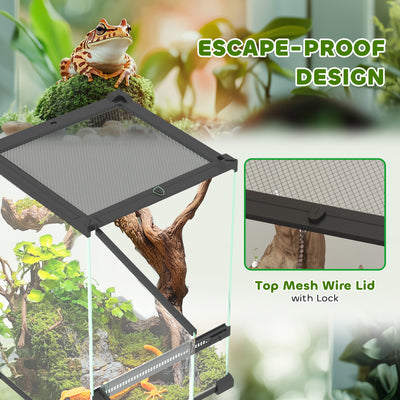 PawHut 12L Vivarium for Lizards, Frogs, Snakes, Turtles, Tortoises w/ Anti-Escape Design, Ventilation 