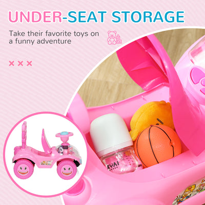 AIYAPLAY Foot to Floor oddler Ride on Toy w/ Music, Light, Horn, Under Seat Storage, Anti-Over-Backwards Device, Pink 