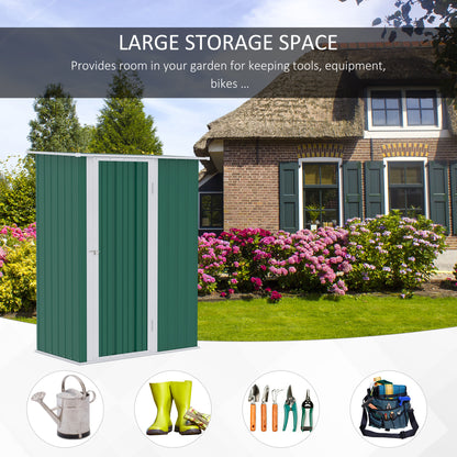 Outsunny 5ft x 3ft Metal Garden Storage Shed, Outdoor Tool Shed with Sloped Roof, Lockable Door for Tools, Equipment, Green 