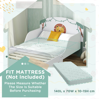 AIYAPLAY Toddler Bed with Storage, Guardrails, Lion Design, for Ages 3-8 Years, Fits 140 x 70cm Mattress, Green 