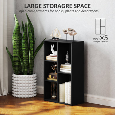 HOMCOM 2-Tier Bookshelf with 5 Compartments - Black 