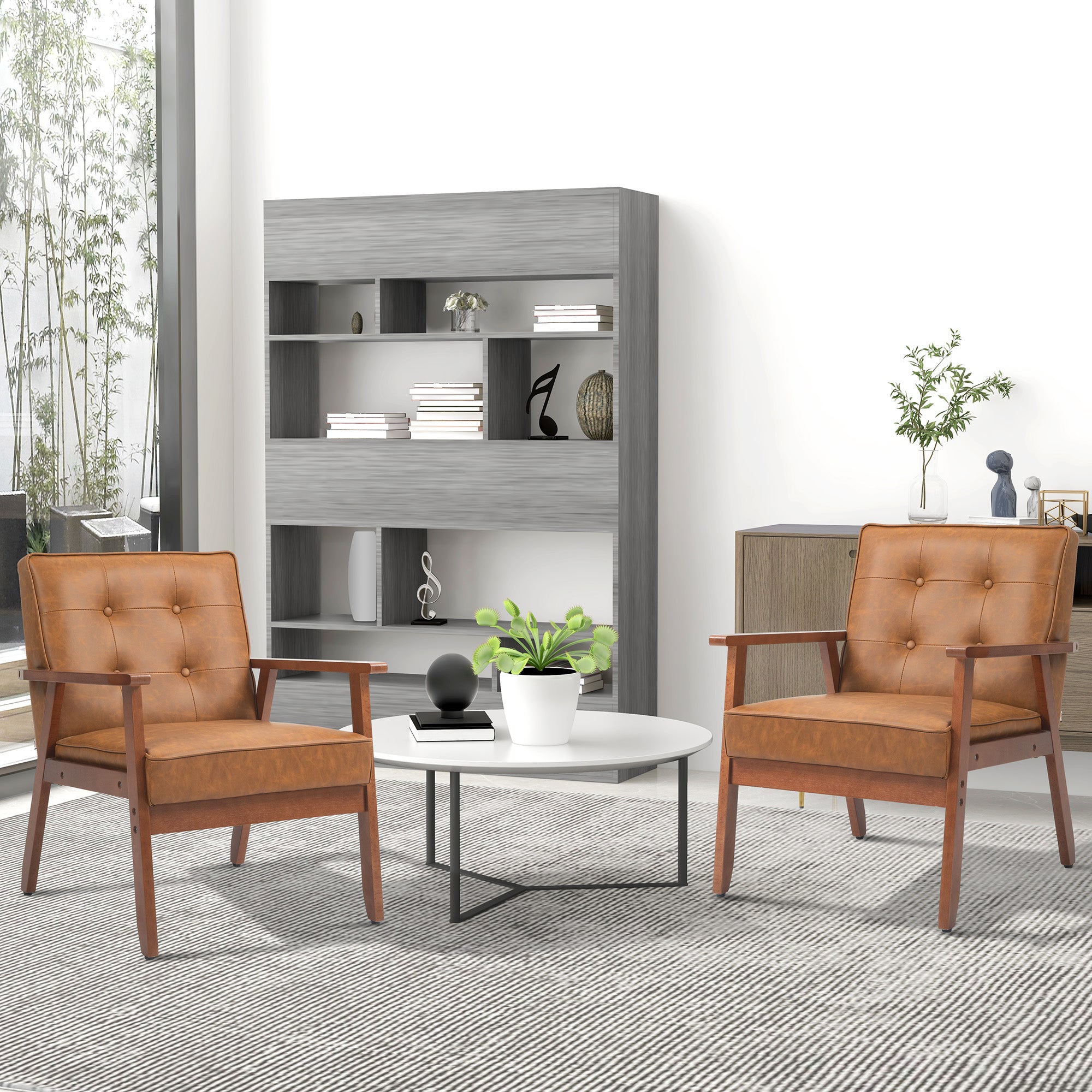 HOMCOM 2 Pack Retro-Style Accent Chair, with Faux Leather Seat - Brown 