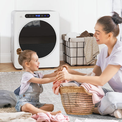 HOMCOM 4kg Vented Tumble Dryer, 1000W Compact Freestanding Front Tumble Dryer with Stainless Steel Tub, Timer, 6 Heat Settings, Small Portable Clothes Dryer, White 