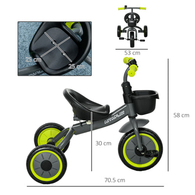 AIYAPLAY Kids Trike, Tricycle, with Adjustable Seat, Basket, Bell, for Ages 2-5 Years - Black 