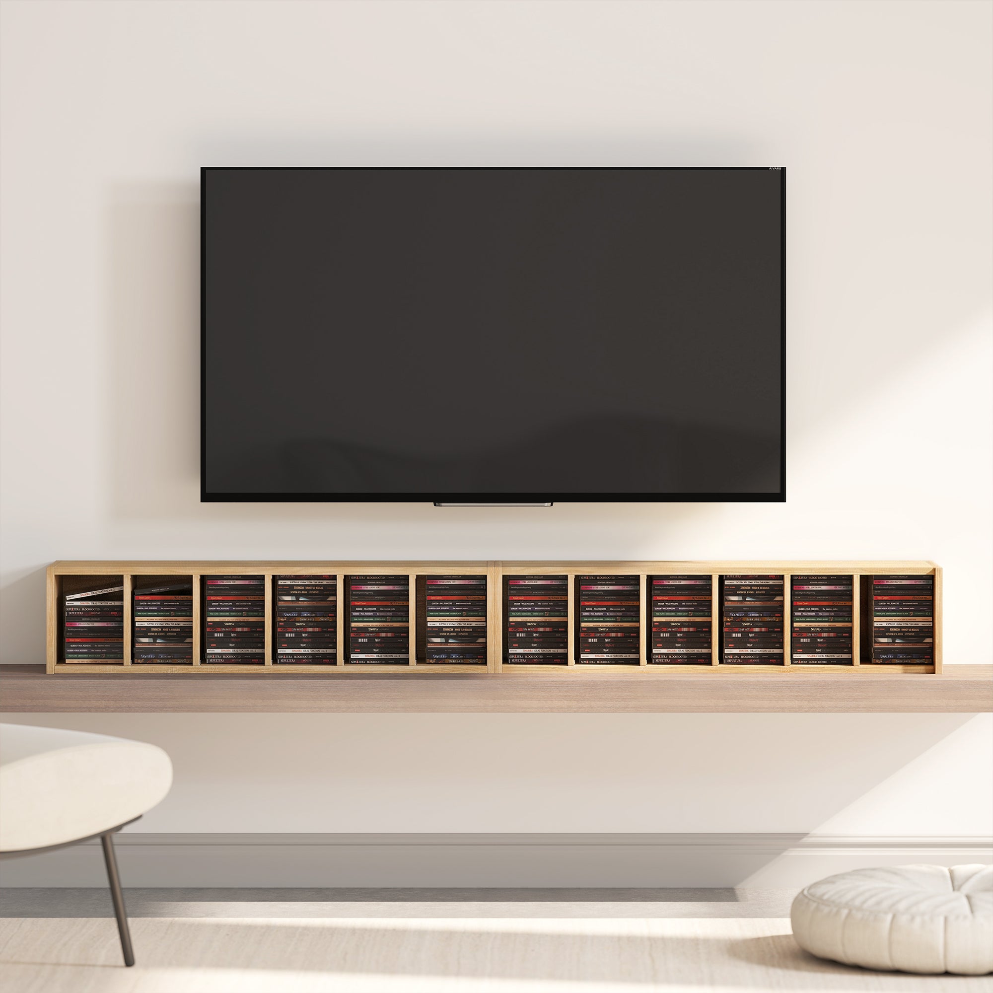 HOMCOM Set of 2 CD Media Display Shelf Unit Tower Rack with Adjustable Shelves, Natural 