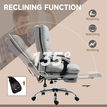 Vinsetto Office Chair, Ergonomic Desk Chair with 6-Point Vibration Massage and Back Heating, Microfibre Computer Gaming Chair with 135\'c2\'b0 Reclining Back and Footrest, Grey