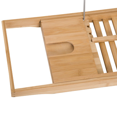 HOMCOM Extendable Bamboo Bathtub Shelf Rack Bath Caddy Tray Bathroom Storage, Set of 2 