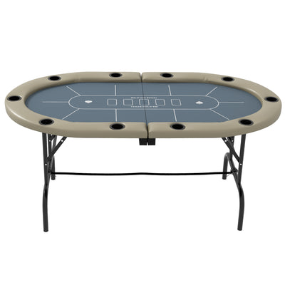 SPORTNOW 10 Player Folding Poker Table, with Cup Holders, Cushioning Edge, Brown and Blue 