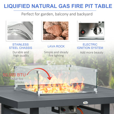 Outsunny 6-Piece Aluminium Garden Furniture Set, Outdoor Conversational Corner Sofa Loveseat Footstool Sectional with Gas Fire Pit Table for Yard, Poolside, Grey 