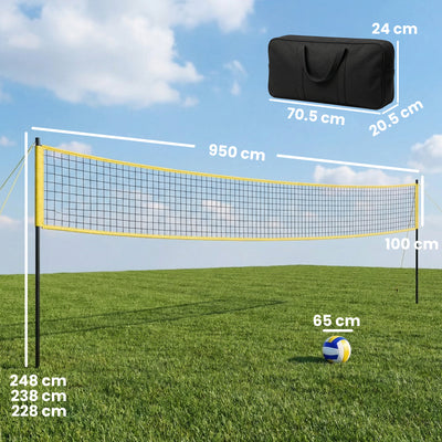 SPORTNOW Portable Volleyball Net Set with Adjustable Height Steel Poles, Volleyball, Boundary Line and Carrying Bag for Beach 