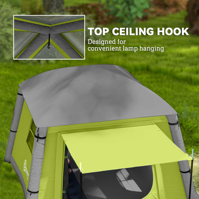 Outsunny Inflatable Camping Tent w/ Hand Pump, Easy Setup 1/2 Person Blow Up Tent Waterproof 190T Taffeta w/ Mesh Windows, Doors and Carry Bag, Green 