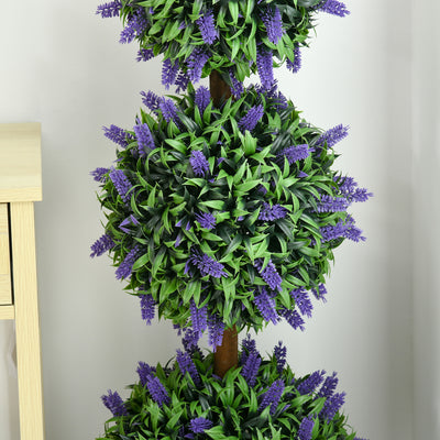 HOMCOM Set of 2 Artificial Plants, Lavender Flowers Ball Trees with Pot, for Home Indoor Outdoor Decor, 110cm 