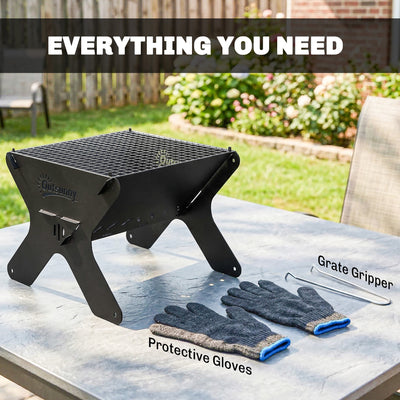 Outsunny 2-In-1 Portable BBQ Grill and Camping Fire Pit, Tabletop Charcoal Barbecue Grill with Gripper, Gloves and Carry Bag 