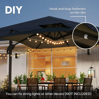 Outsunny 3m Thick Fabric Cantilever Garden Parasol, with Cross Base - Grey