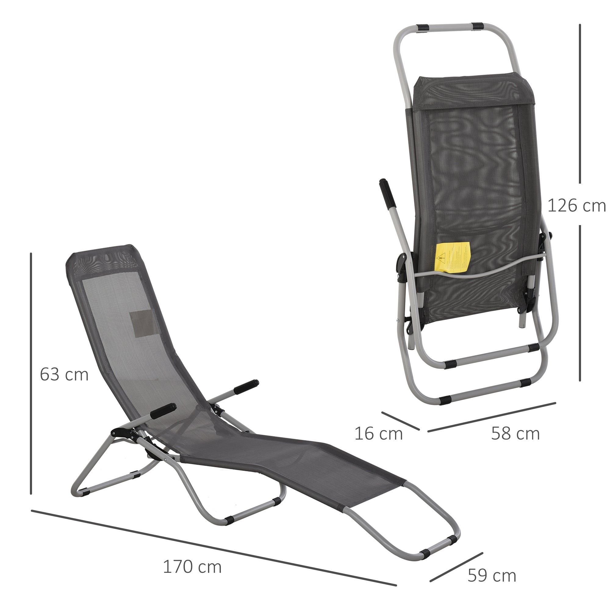 Outsunny Set of 2 Outdoor Patio Chaise Recliner Portable Lounge Chairs w/ Rust-Resistant Steel Frame & Adjustable Backrest, Grey 