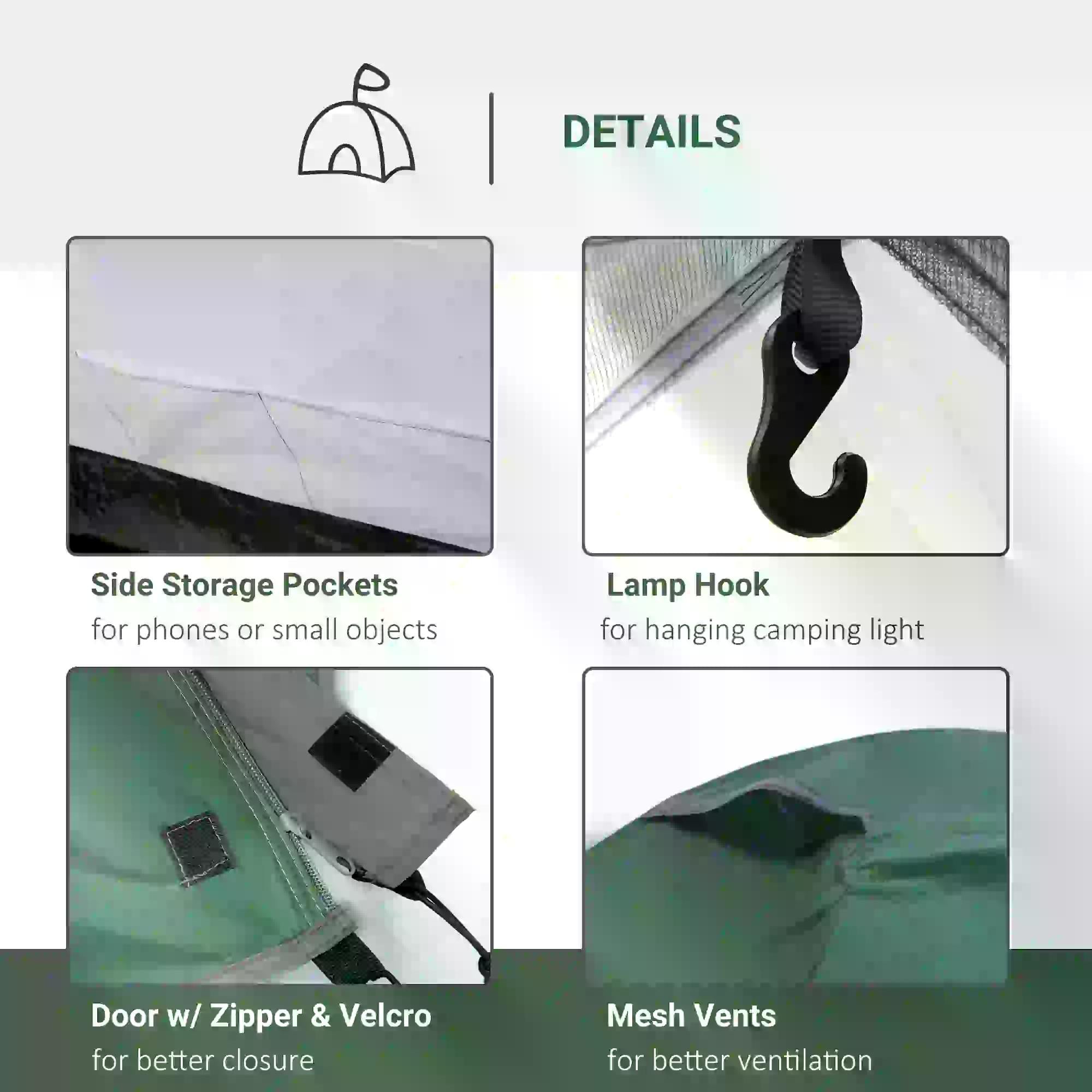 Outsunny Dome Tent for 3-4 Person Family Tent with Large Windows Waterproof Green 