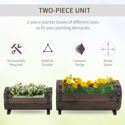 Outsunny 2PCs 56L Wooden Planter Box Flower Plant Pot Outdoor Flower Beds Plant Box with Solid Wood Carbonized Colour 
