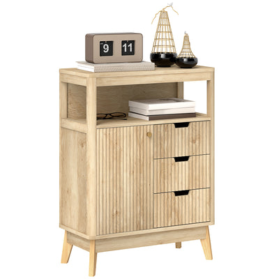 HOMCOM Small Sideboard with Drawers and Adjustable Shelf - Nature Wood Finish 