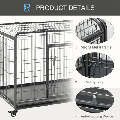 PawHut Metal Dog Cage Kennel Locking Door & Wheels Removable Tray Openable Top For Extra Large Pets 125 x 76 x 81 cm 