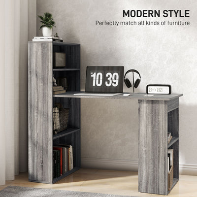 HOMCOM 120cm Modern Computer Desk Bookshelf Study Table Workstation PC Laptop Writing Home Office 6 Shelves, Grey Wood-Effect 