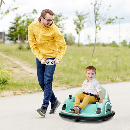 AIYAPLAY 360\'c2\'b0 Rotation Kids Bumper Car, 12V Waltz Car with Remote Control, Dual Joystick, Music, Lights, Green 