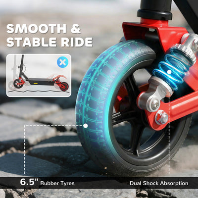 AIYAPLAY Foldable Kids Electric Scooter with LCD Display, Dual Shock Absorption, Up to 15 KM/H, Max Range 6 KM for Age 6-14, Red 