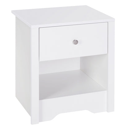 HOMCOM Modern Bedside Table, Nightstand with Drawer Shelf, End Table for Living room, Bedroom White 