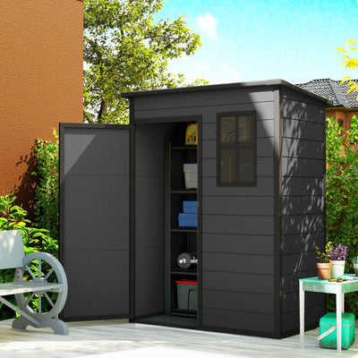 Outsunny 5' x 3' Garden Shed with Floor, Outdoor Storage Shed with Lockable Door, Window and Vent, Dark Grey 