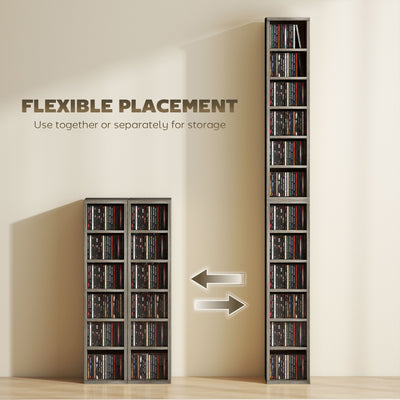 HOMCOM Set of 2 CD Media Display Shelf Unit Tower Rack with Adjustable Shelves, Distressed Grey 
