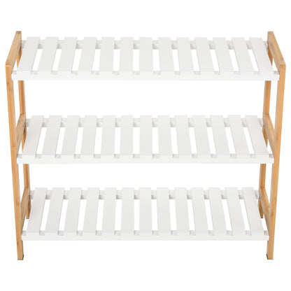 HOMCOM 3-Tier Shoe Rack Wood Frame Slatted Shelves Spacious Open Hygienic Storage Home Hallway Furniture Family Guests 70L x 26W x 57.5H cm - Natural 