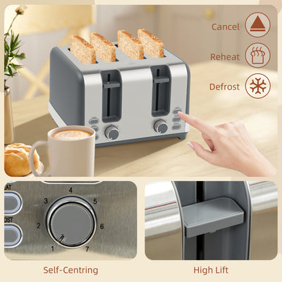 HOMCOM Stainless Steel Kettle and Toaster Set, 1.7L 3000W Rapid Boil Jug Kettle with UK Strix Thermostat, Limescale Filter, 4 Slice Toaster with 7 Browning Controls, Crumb Tray, Grey and Silver Tone 