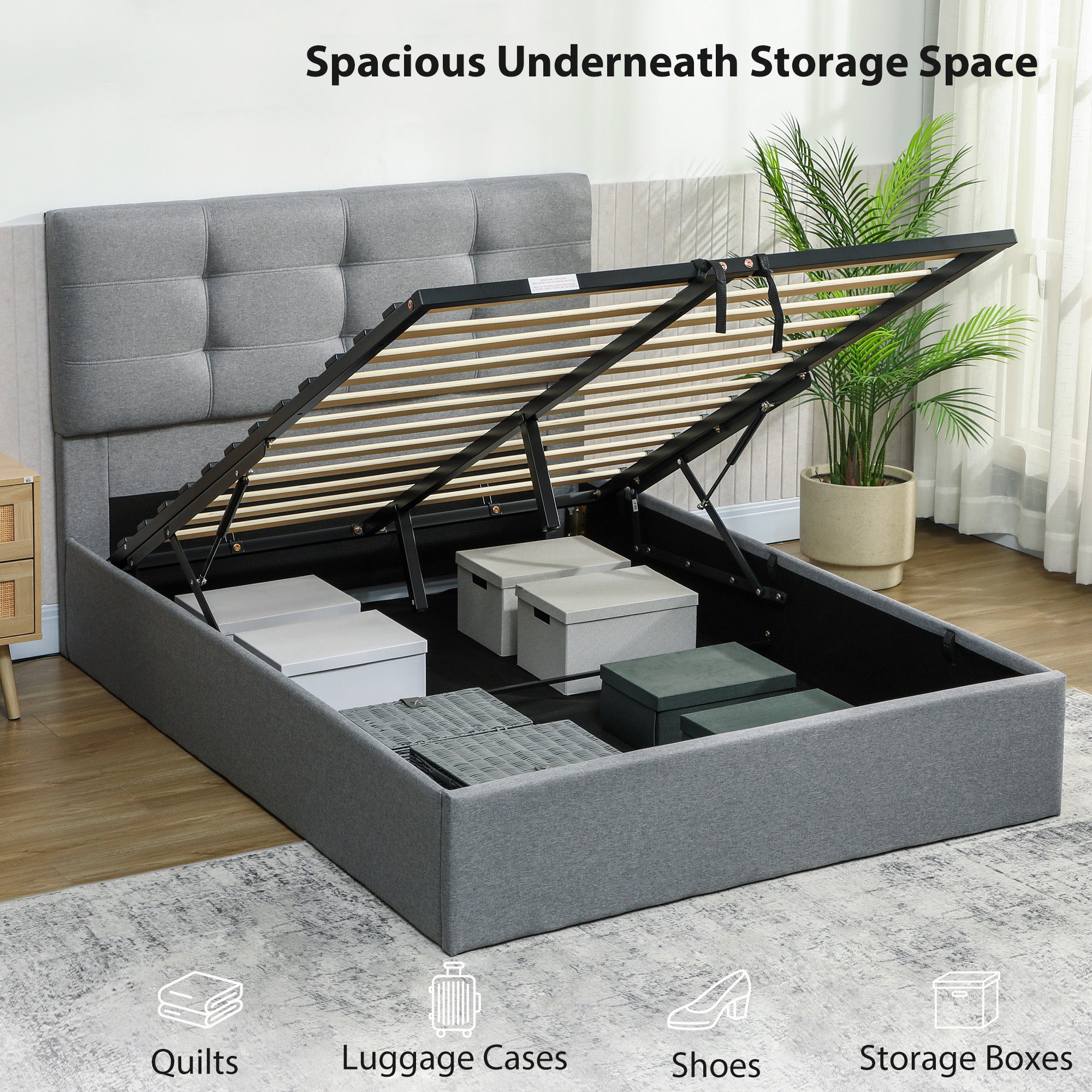 HOMCOM 4ft6 Double Ottoman Bed with Gas Lift Storage - Grey 